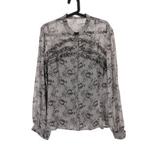 Y2K Sheer Floral Ruffle Blouse Tank Set XL Black White Whimsigoth Lace Buttons